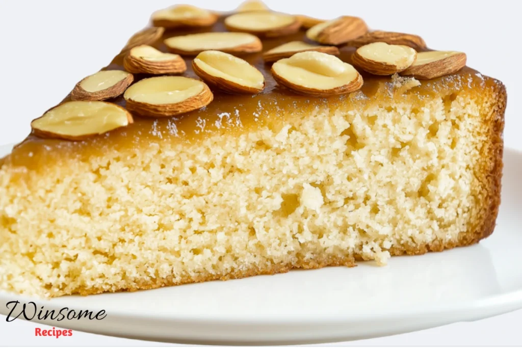 almond nut cake recipe - cut and serve in plate