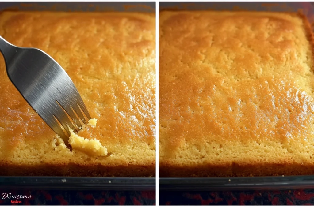 jello poke cake recipe - poking a fork into a cake
