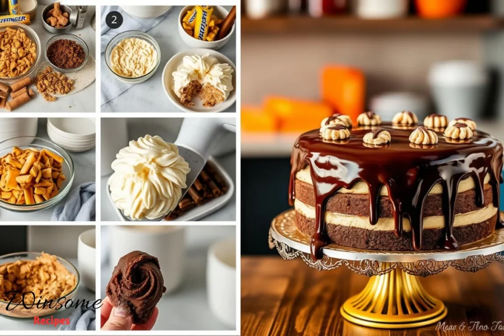 a photo showing some steps of Baking thebutterfinger cake - winsome recipes 