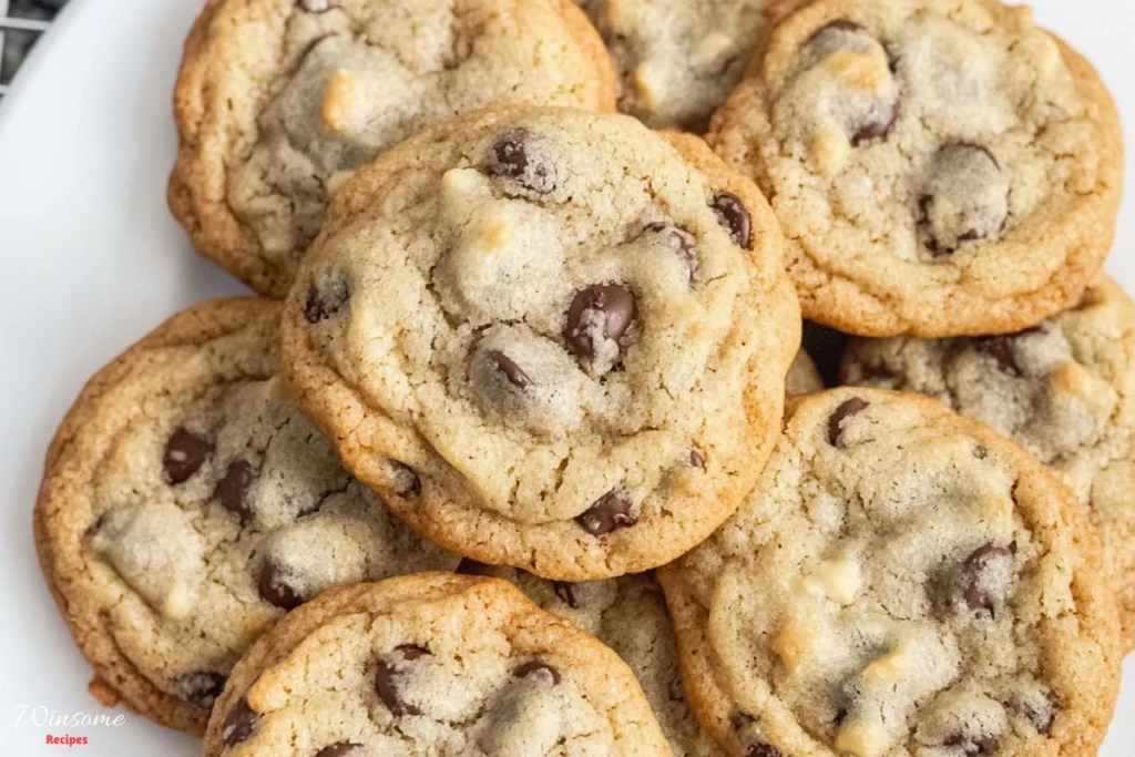 A freshly baked tray of Ghirardelli chocolate chip cookies, golden brown and perfectly textured, with melting chocolate chips glistening on top
