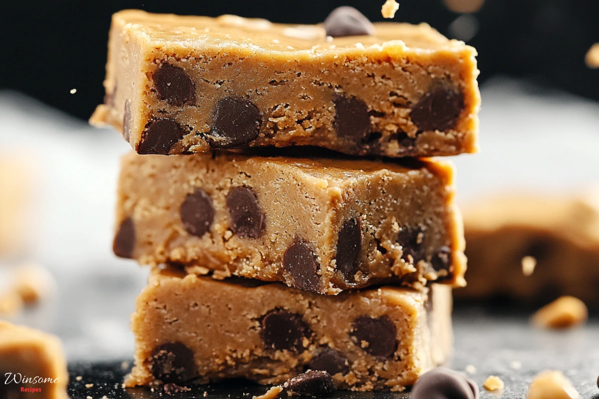 A side view of a rustic wooden table showcasing a delicious peanut butter protein bar recipe