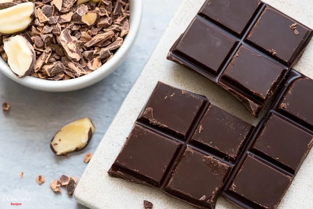 Delicious chocolate bar recipe studded with almonds and nuts, perfect for a sweet treat or homemade gift.