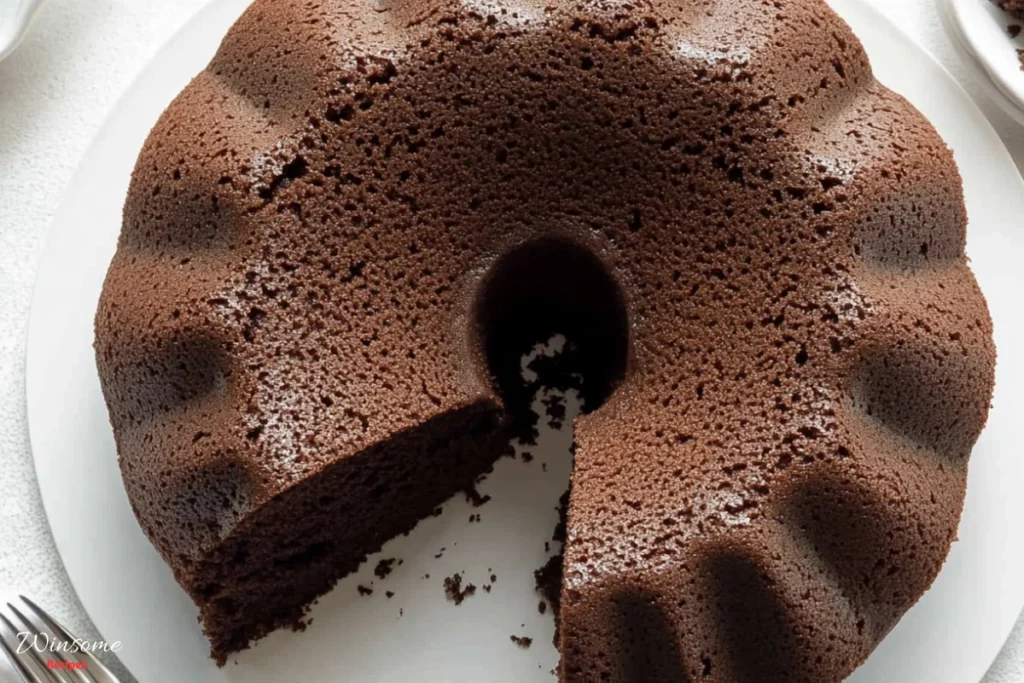 chocolate pound cake Top view in a white plate