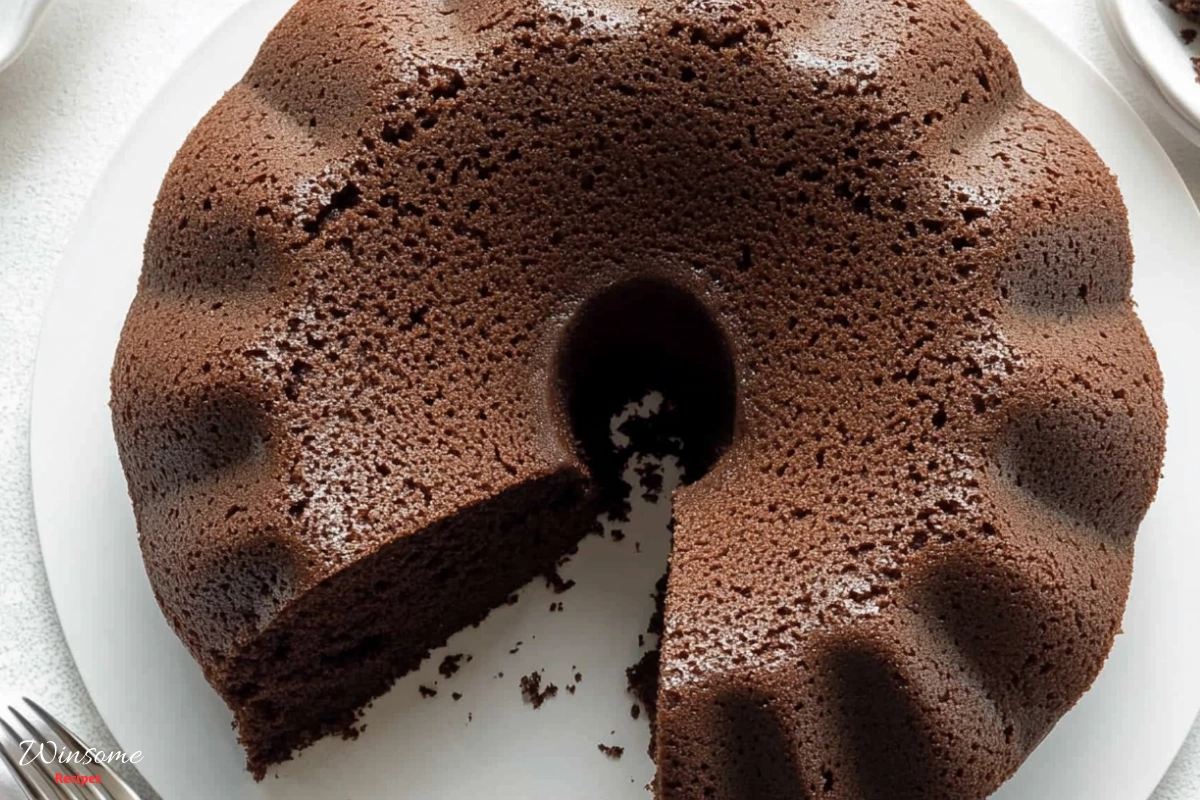chocolate pound cake Top view in a white plate