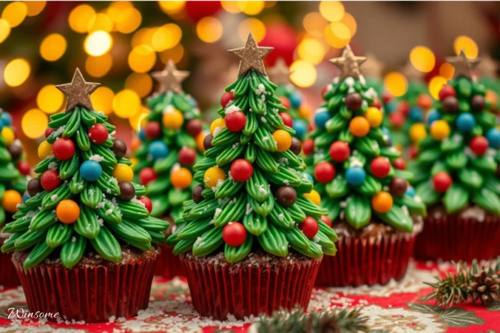 Delightful Christmas tree cakes adorned with vibrant frosting and festive decorations, perfect for holiday celebrations.