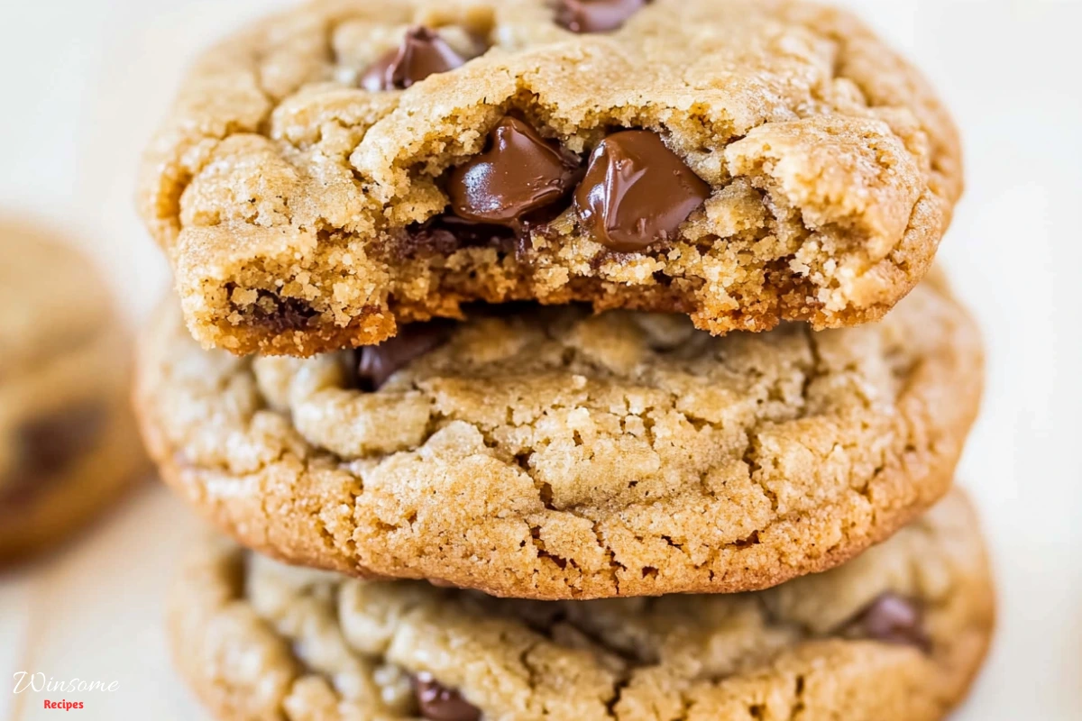 A close-up of a delicious mrs fields cookie recipe, showcasing its gooey chocolate chips and golden-brown edges.