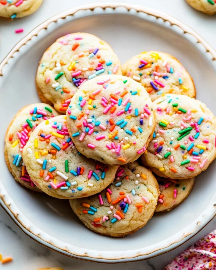 A vibrant plate of sugar cookies topped with colorful sprinkles, perfect for a sweet treat or festive occasion.