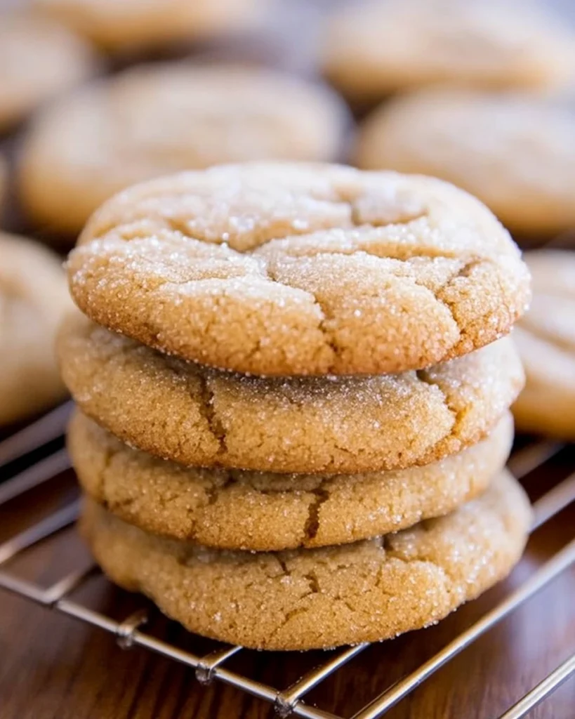 A stack of brown sugar cookies cooling on a wire rack, showcasing their golden-brown color and delicious texture.