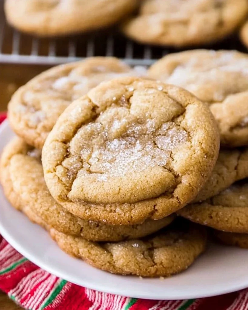A plate of brown sugar cookies dusted with sugar, inviting and deliciously sweet. Perfect for any treat lover!