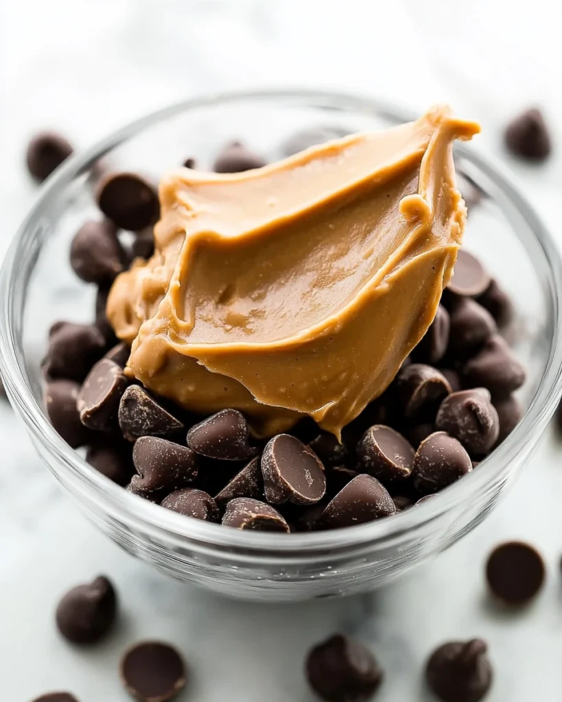 Delicious chocolate chips mixed with creamy peanut butter, creating a tempting treat for dessert lovers.