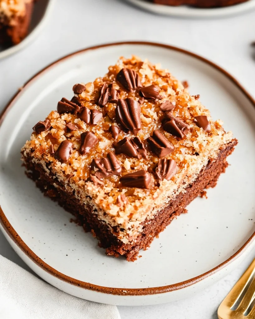 A delicious slice of chocolate pecan brownies on a plate, showcasing rich chocolate and crunchy pecans.