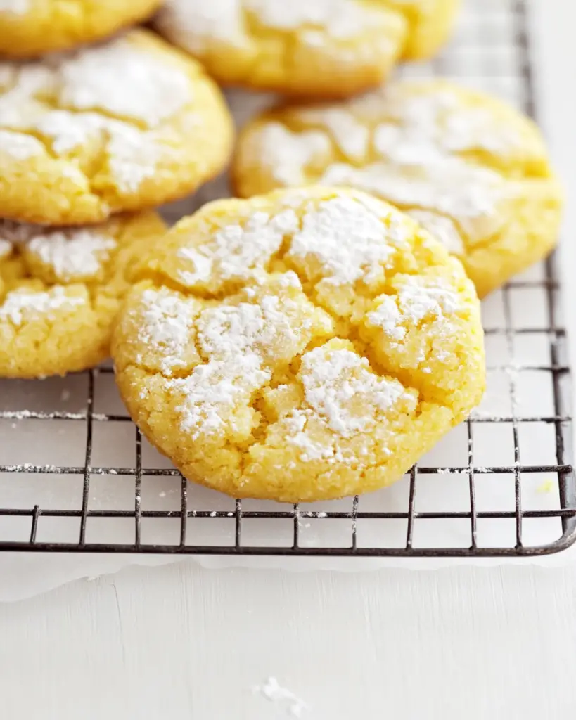 Cooling rack filled with delicious lemon cookies, perfectly baked and ready to enjoy.