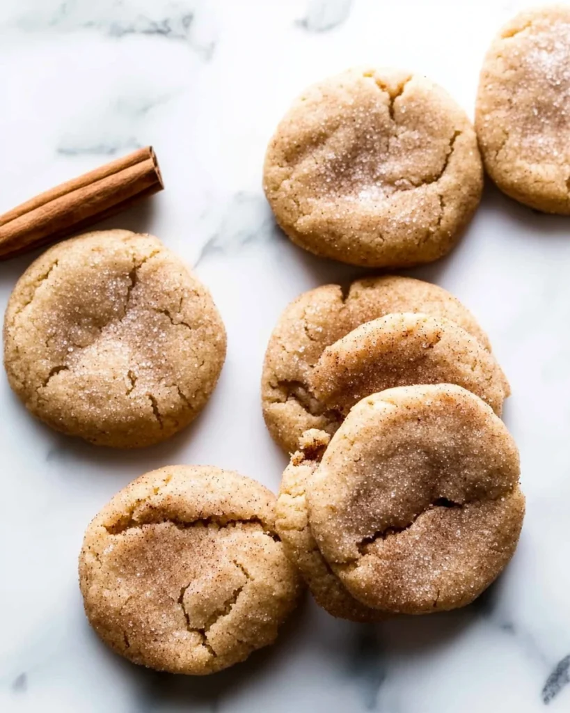 snickerdoodle cookies arranged on a marble surface, showcasing a delicious snickerdoodle recipe.