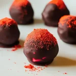 Chocolate-covered strawberry truffles adorned with vibrant red sprinkles, creating a delightful and festive treat.