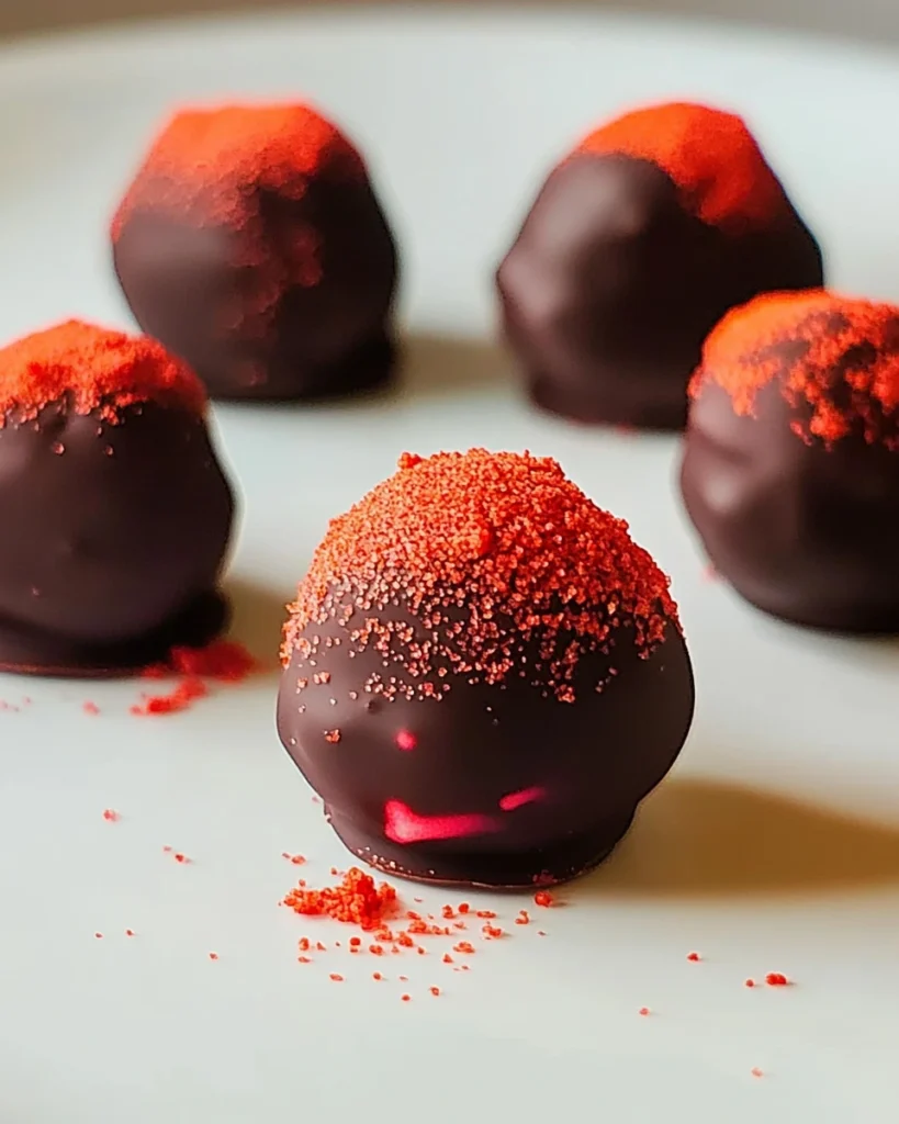 Chocolate-covered strawberry truffles adorned with vibrant red sprinkles, creating a delightful and festive treat.