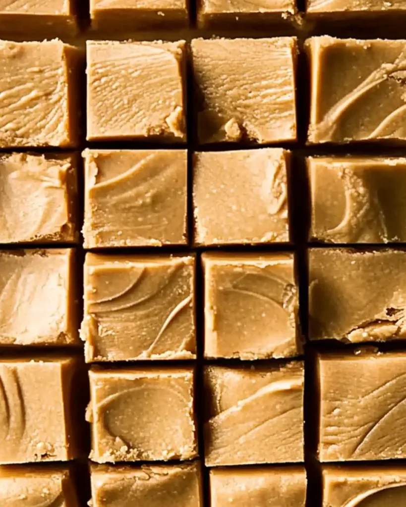 A close-up of a square of easy peanut butter fudge, showcasing its creamy texture and rich, inviting color.
