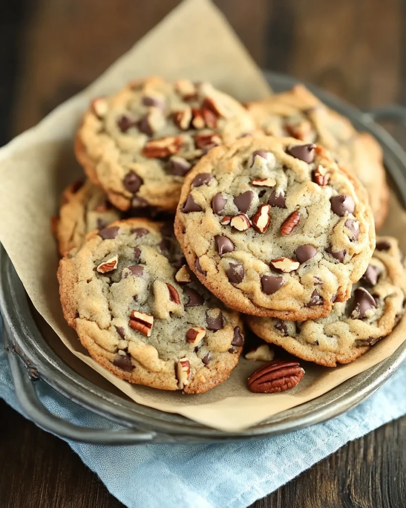 Delicious chocolate chip pecan cookies, featuring gooey chocolate chips and crunchy pecans.