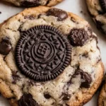 Oreo chocolate chip cookies arranged on a baking sheet, ready for baking.